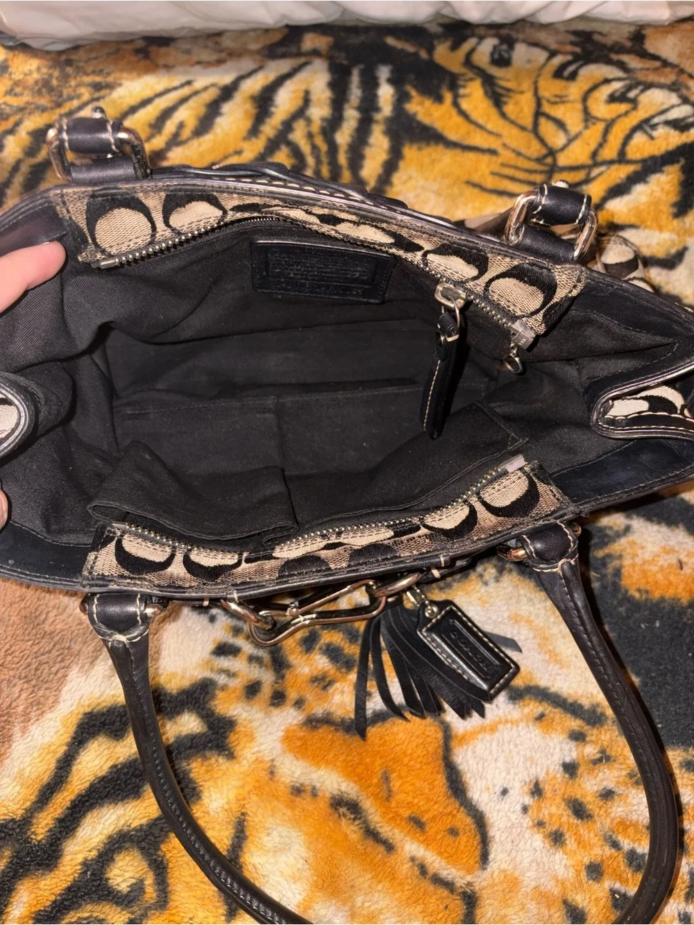 Coach Monogram Satchel in Black and Tan